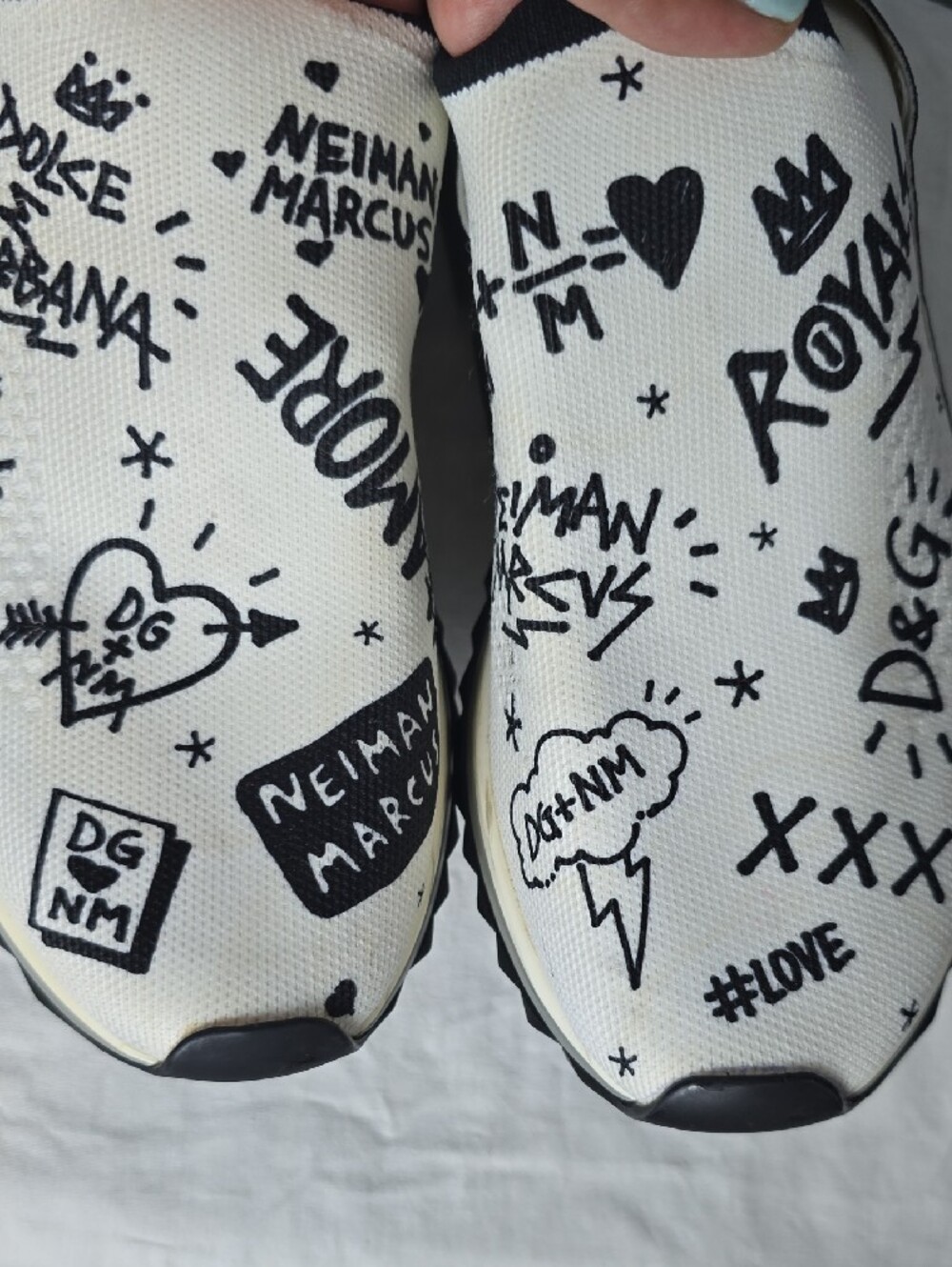 Dolce & Gabbana White & Black Graffiti Slip-On Sneakers - Picture 15 of 15